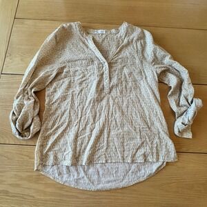 Carve Designs Henley Tunic Blouse Size S Tan Boho Coastal Organic Cotton Light